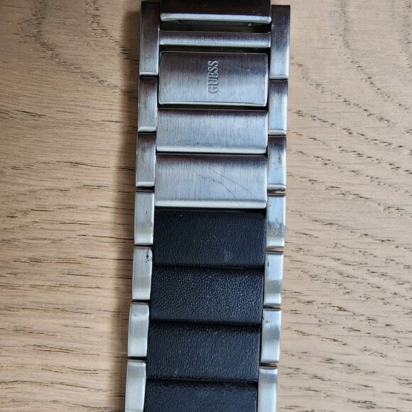 Men's Guess Stainless Steel and Black Leather Watch - Picture 9 of 13